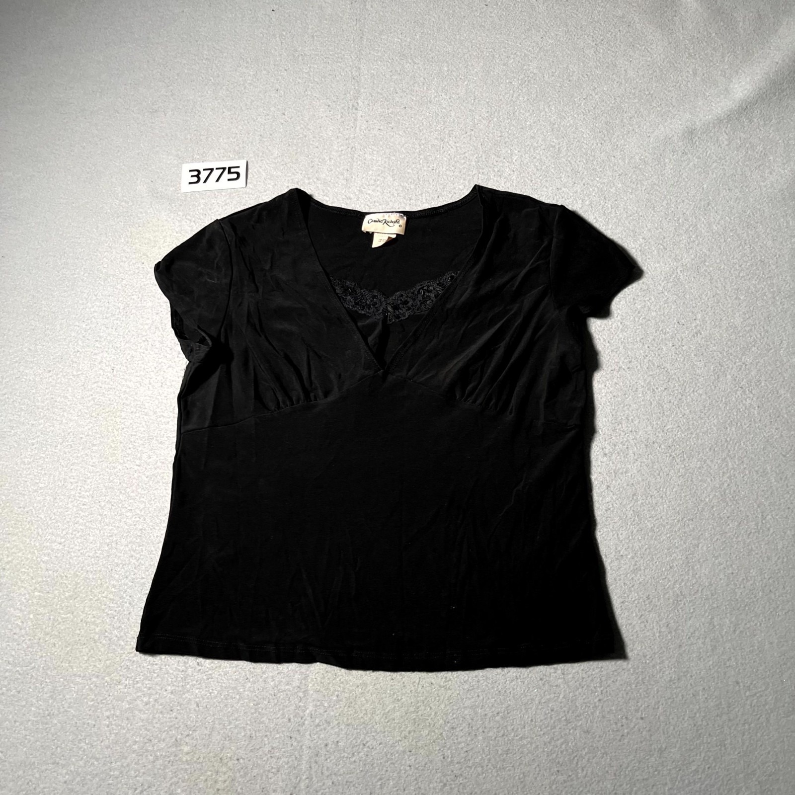 Y2k Claudia Richard Blouse Top Womens Medium Black Velvet Plunge V Neck Casual